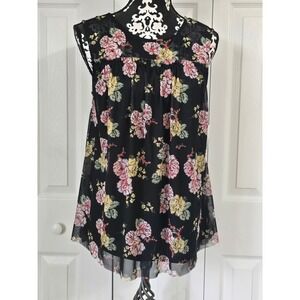 Bobbie Brooks Plus Size 3X Black Floral Mesh Sleeveless Blouse Lined Tank Top